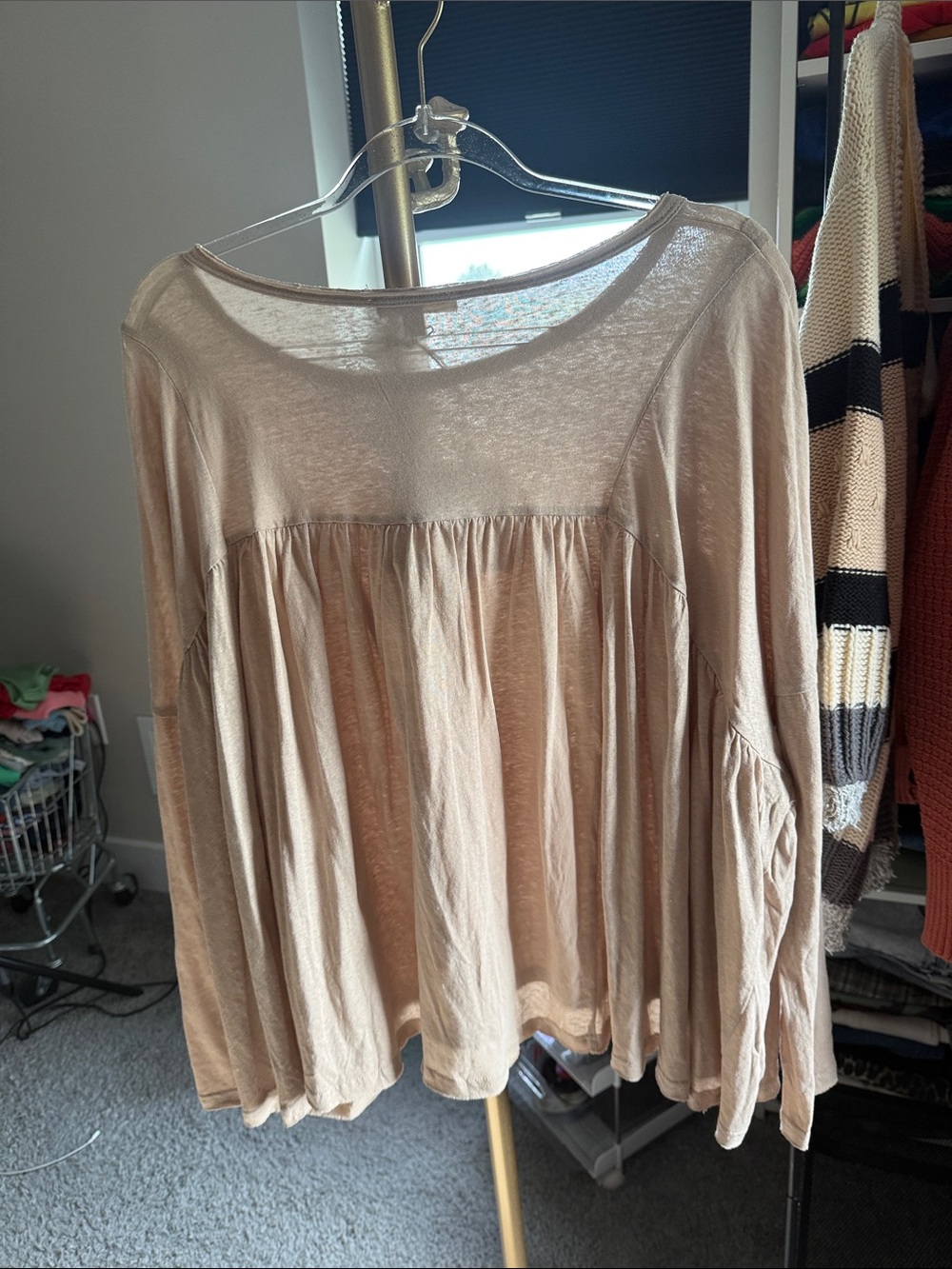 New easel Women's Long Sleeve Peasant Top — Beige medium oversized - Picture 6 of 6